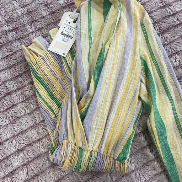 Zara Yellow and Green Striped Dress - Picture 4 of 4